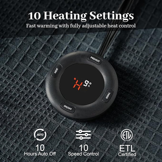 Electric Blanket Queen Size 84''X90'' - Heated Blanket with Dual Control Fast Heating 10 Heating Levels & 10 Hours Auto Off,ETL Certified Machine Washable (Black)