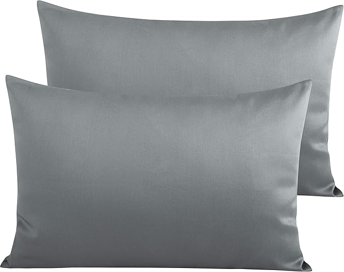 NTBAY Egyptian Cotton Queen Pillowcases - Set of 2, 500 Thread Count Cotton Pillowcases - Soft and Breathable Envelope Closure Pillow Cases - 20x30 Pillow Covers for Bed, Dark Grey