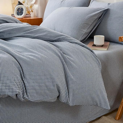 Blue Gingham Twin Duvet Cover Washed Cotton Plaid Twin Comforter Cover Farmhouse Boho Soft Breathable Duvet Cover Set with 2 Pillowcases Checkered Zipper Bedding Set Cute Duvet Protector