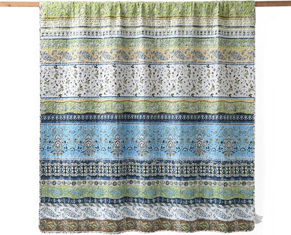 HORIMOTE HOME Boho Style Queen Quilt Set Green Bohemian Floral Strip Quilt Beddding Set, Soft and Lightweight Bedspread for All Season, Full Size Bed Coverlet with 2 Matching Pillow Shams (3 Pieces)