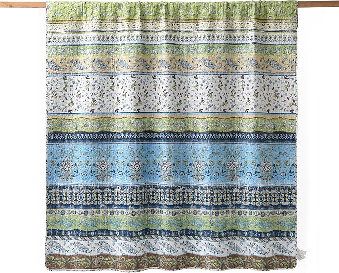 HORIMOTE HOME Boho Style Twin Size Quilt Set Green Bohemian Floral Strip Quilt Beddding Set, Soft and Lightweight Bedspread for All Season,XL Twin Bed Coverlet with 1 Matching Pillow Sham (2 Pieces)