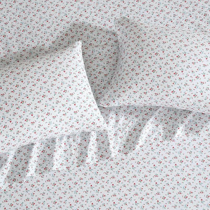 Laura Ashley - Full Sheet Set, Super Soft Cotton Percale Bedding Set with Matching Shams, Oeko-Tex Certified (Aylesmore Ditsy Red, Full)