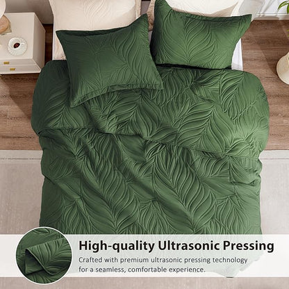 EXQ Home Quilt Set Twin Size Olive Green 2 Piece,Lightweight Soft Coverlet Modern Style Leaf Pattern Bedspread Set(1 Quilt,1 Pillow Sham)
