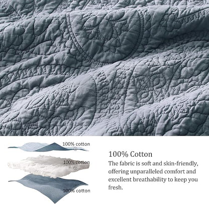 palassio Blue Paisley 100% Cotton Quilt California Cal King Size Bedding Sets with 2 Pillow Shams, Oversized Boho Floral Farmhouse Vintage Soft Bedspread Shabby Chic Coverlet for All Season, 3 Pieces