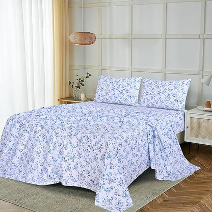 RUVANTI 100% Cotton Sheets – California King Percale Bedding, Cooling & Breathable Floral Design, Durable with a Crisp, Soft & Comfortable Feel, 14" Deep Pocket, 4-Piece Set, Annual