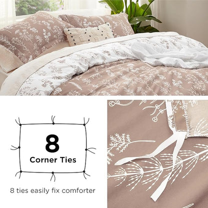 Bedsure Duvet Cover King Size - Reversible Light Taupe King Duvet Cover Set with Zipper Closure, 3 Pieces Floral Patterned Bedding Set with 8 Corner Ties and 2 Pillow Shams