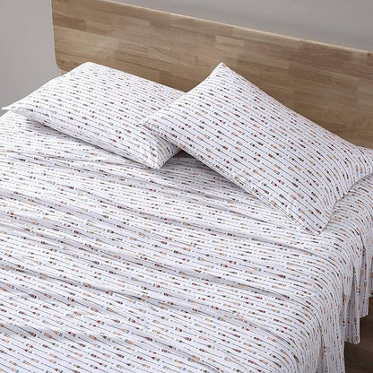 Eddie Bauer - Twin Sheet Set, Cotton Percale Bed Sheets, Crisp & Cool, Ideal Dorm Essentials (Canoe Lake Paddle White, Twin)