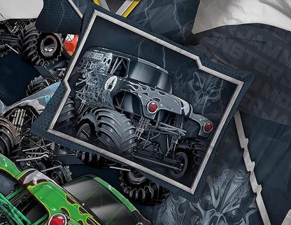 Jay Franco Monster Jam Slash 7 Piece Full Bed Set - Includes Reversible Comforter & Sheet- Bedding Features Grave Digger & Megalodon-Super Soft Fade Resistant Microfiber(Official Monster Jam Product)