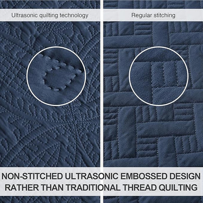 Love's cabin Quilts for Queen Bed Navy Blue Bedspreads - Soft Bed Summer Lightweight Bedspread Comforter - Modern Style Coin Pattern Coverlet for All Season - 3 Pieces (1 Quilt, 2 Pillow Shams)