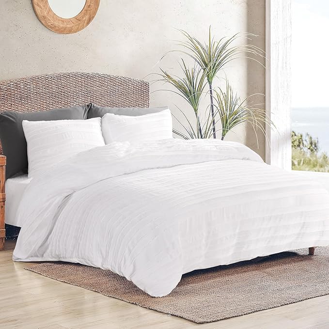 NEXHOME PRO Twin Duvet Cover, White 2 Pieces Boho Tufted Duvet Cover Set, Soft and Lightweight 100% Washed 100% Washed Microfiber Comforter Cover Set for All Season(White Twin, 66 x 90)-No Comforter
