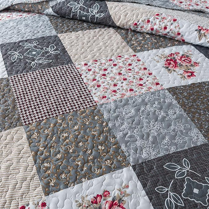 HoneiLife Twin Quilt Bedding Set - Lightweight Bedspreads,2-Piece Microfiber Quilt Sets Reversible Coverlets Retro Bed Cover Quilt Twin Size All Season Quilts-Grey