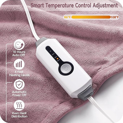 Electric Heated Blanket Twin Size 62"×84", Breathable & Luxurious Flannel,Soft Warm Gift with Over-Heat Protection, 4 Heating Levels & 10 H Auto Shut Off, Machine Washable, Purple