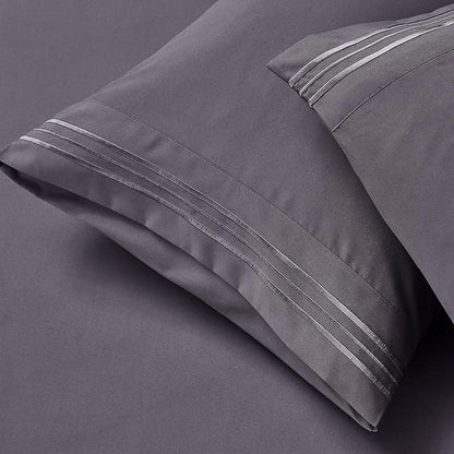 Clara Clark Flex Top King Sheets - Hotel Luxury 6 Piece Bed Sheets for Top Split King Bed - Soft Bedding Sheets & Pillowcases, Head Split King Size. Grayish Purple