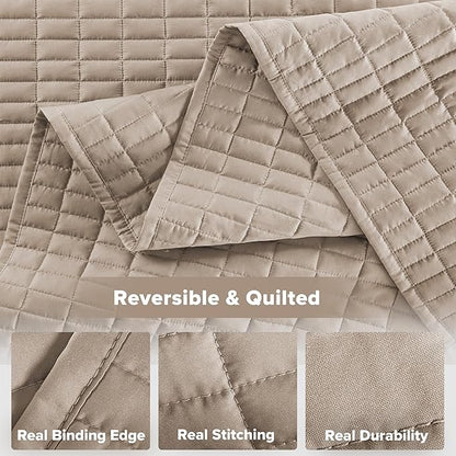 Comfort Spaces Kienna Quilt Set- Double Sided Stitching Design Summer Blanket, Lightweight, Soft, All Season Bedding Layer, Matching Sham, Taupe, Coverlet King (104"x90") 3 Piece