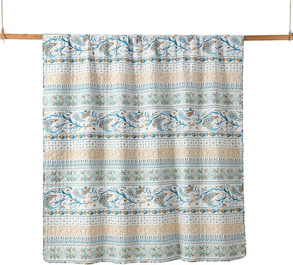 Boho Style Queen Quilt Set Reversible Bohemian Paisley Teal Quilt Beddding Set, Soft and Lightweight Bedspread for All Season, Full Size Bed Coverlet with 2 Matching Pillow Shams (3 Pieces)