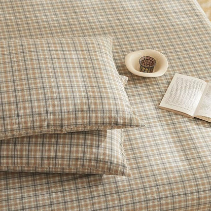 EAVD Vintage Style Brown Gingham Comforter Set Twin XL Soft 100% Washed Cotton Modern Grid Plaid Comforter Set 3-Piece Farmhouse Geometric Gingham Bedding Set for All-Season