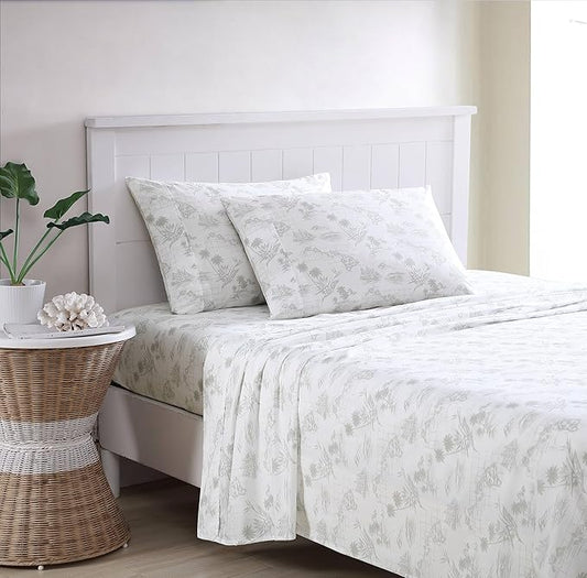 Tommy Bahama - King Size Sheets Set, Crisp & Tailored Cooling Sheets with a Smooth Cotton Percale Lightweight Feel - Bed Sheets with Matching Pillowcases & Fitted Sheet (Vintage Map Grey)