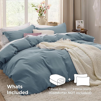 Bedsure Mineral Blue Duvet Cover King Size - 3 Pieces Prewashed Cotton-Like Polyester Extra Soft Bedding Set, Includes 1 Duvet Cover 104x90 Inches with Zipper Closure & 2 Pillow Shams, No Comforter