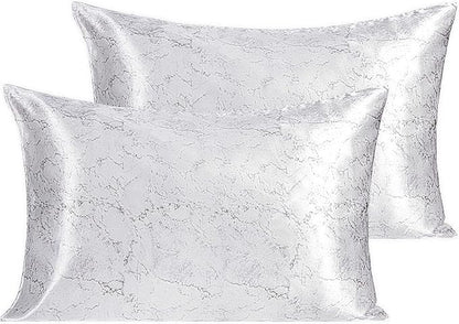 NTBAY 2 Pack Satin Queen Pillowcases for Hair and Skin, Luxurious and Silky Marbling Printed Pillow Cases with Envelope Closure, 20x30 Inches, White