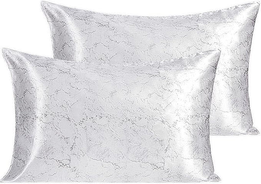 NTBAY 2 Pack Satin Queen Pillowcases for Hair and Skin, Luxurious and Silky Marbling Printed Pillow Cases with Envelope Closure, 20x30 Inches, White