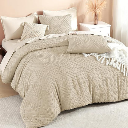 Litanika California King Comforter Set Khaki, 3 Pieces Tufted Boho Farmhouse Bedding Comforter Sets, Lightweight Fluffy Comforter Bed Set All Season (104x96In Comforter & 2 Pillowcases)