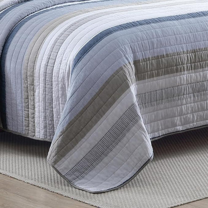 Nautica - Queen Quilt Set, Soft & Breathable Cotton Bedding with Medium Weight Feel, Reversible 3 Piece Bed Set with Matching Pillowcases (Galewood Blue)