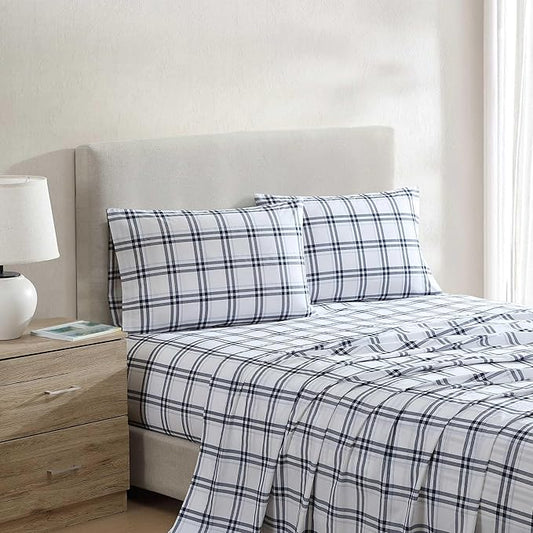 Nautica - King Bed Sheets, Lightweight Cotton Percale Bedding Set with Matching Pillowcases, Crisp & Cool, Oeko-Tex Certified (Ryan Cove Plaid Blue)