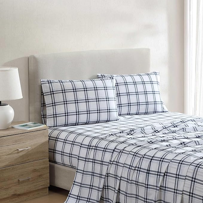 Nautica - Twin XL Bed Sheets, Lightweight Cotton Percale Bedding Set with Matching Pillowcase, Crisp & Cool, Dorm Essentials, Oeko-Tex Certified (Ryan Cove Plaid Blue)