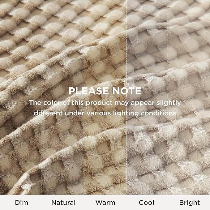 Bedsure Cooling Cotton Waffle Weave Throw Blanket - Lightweight Breathable Blanket of Rayon Derived from Bamboo for Hot Sleepers, Luxury Throws for Bed, Couch and Sofa, Light Brown, 50x70 Inches