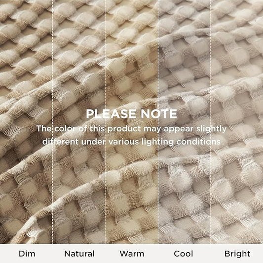 Bedsure Cooling Cotton Waffle Oversized King Blanket - Lightweight Breathable Blankets Rayon Derived from Bamboo for Hot Sleepers, Luxury Throws for Bed and Sofa, Light Brown, 120x96 Inches