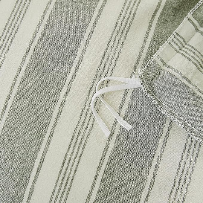 Green Striped Duvet Cover Twin XL Washed Cotton Boho Twin XL Comforter Cover Farmhouse Soft Pinstripe Patterned Duvet Cover Set with Hidden Zipper Vertical Stripe Bedding Teen Duvet Protector