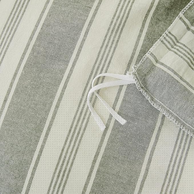 Green Striped Duvet Cover Twin Washed Cotton Boho Twin Comforter Cover Farmhouse Soft Pinstripe Patterned Duvet Cover Set with Hidden Zipper Vertical Stripe Bedding Set Teen Duvet Protector