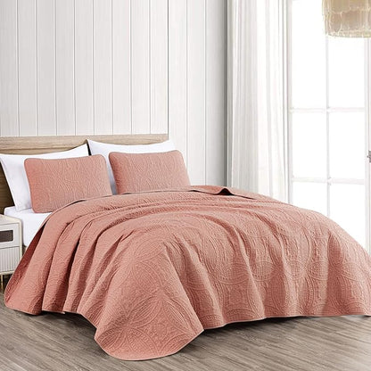 Chezmoi Collection Austin 3-piece Oversized Bedspread Coverlet Set (Queen, Salmon) | Oversized, Lightweight, Fade Resistant