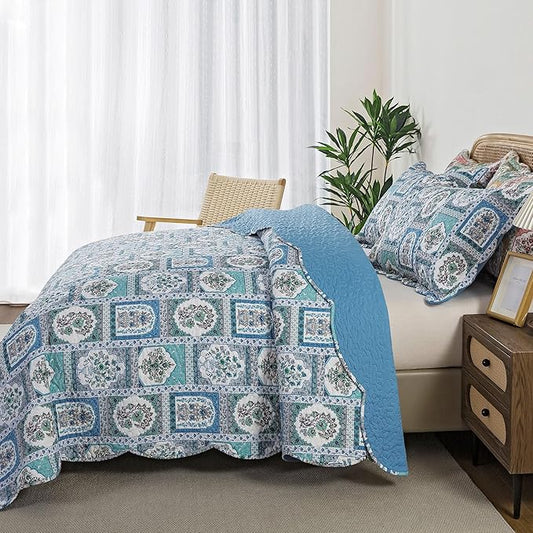 HoneiLife Queen Quilt Bedding Set - 3 Piece Microfiber Quilt Sets Floral Bedspreads Rustic Coverlets for Queen Bed