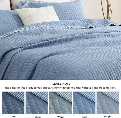 Bedsure Blue Quilts Twin Size - Twin Quilt Bedding Set Bedspread Coverlet, Lightweight Corduroy Pattern Bedspread, 2-Piece Set with 68"x86" Coverlet & 1 Pillow Sham, All-Season Soft Microfiber