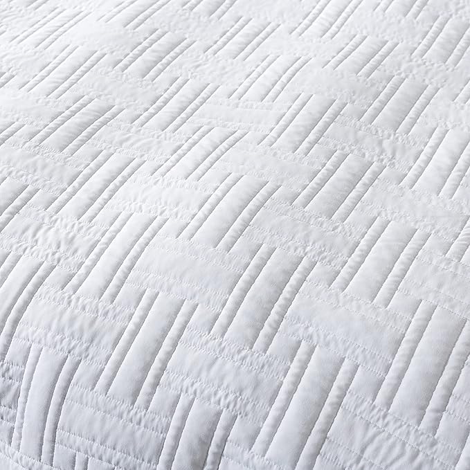 R.SHARE White Quilt Queen Size Bedding Sets with Pillow Shams, Lightweight Soft Bedspread Coverlet, Basket Weave Quilted Blanket Thin Comforter Bed Cover for All Season, 3 Pieces, 90x90 inches