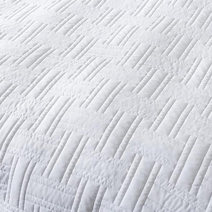 R.SHARE White Quilt Queen Size Bedding Sets with Pillow Shams, Lightweight Soft Bedspread Coverlet, Basket Weave Quilted Blanket Thin Comforter Bed Cover for All Season, 3 Pieces, 90x90 inches