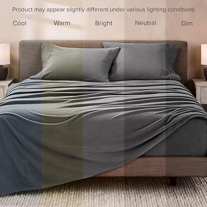 Bare Home Super Soft Fleece Sheet Set - Full Extra Long Size - Extra Plush Polar Fleece, No-Pilling Bed Sheets - All Season Cozy Warmth (Full XL, Grey)