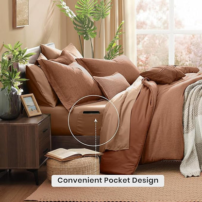Monbix Oversized King Comforter Set - 7 Pieces Cationic Dyeing Autumn Leaf Bed in a Bag Bed Sets with Comforter, Sheets, Pillowcases & Shams, Reversible Bedding Comforters Sets (120 * 98)
