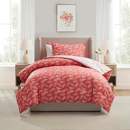 Nestl Twin/Twin XL Comforter Set - Pink Bed in a Bag Twin, 2 Pieces Reversible Bed Set, Soft Floral Bedding Set for College Dorm, All Season Botanical Comforters with Pillow Sham
