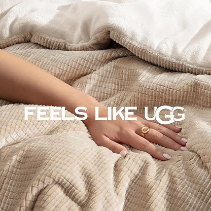 UGG Remina Comforter Set 5 Piece Bed in a Bag with Throw Blanket, Decorative Pillow, Shams, and Reversible Comforter Hypoallergenic Washable Luxury Plush Warm Fluffy Bedding Set, King, Brown Birch