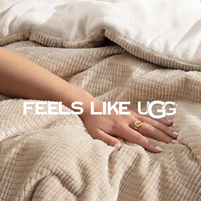 UGG Remina Twin Comforter Set 4 Piece Bed in a Bag with Throw Blanket, Decorative Pillow Sham and Reversible Comforter Hypoallergenic Washable College Dorm Bedding, Twin XL, Brown Birch