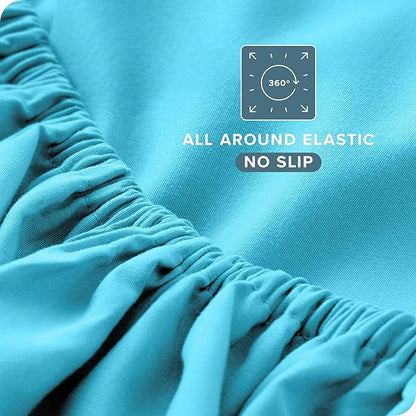 Bare Home Split Head Flex King Sheet Set - 1800 Ultra-Soft Microfiber Bed Sheets - Double Brushed - Deep Pockets - Easy Fit - 4 Piece Set - Bedding Sheets & Pillowcases (Aqua)