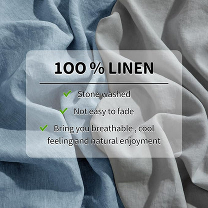 LBRO2M 100% Pure Linen Sheet Set Deep Pocket Up to 16" Bed Sheets Sets, Natural Flax Beddings Soft, Breathable, Comfortable for All Seasons 4 Pcs Sheet Set Full Size, Dusty Blue
