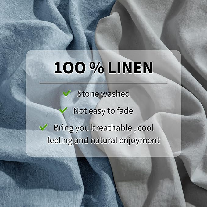LBRO2M 100% Pure Linen Sheet Set Deep Pocket Up to 16" Bed Sheets Sets, Natural Flax Beddings Soft, Breathable, Comfortable for All Seasons 4 Pcs Sheet Set Queen Size, Dusty Blue
