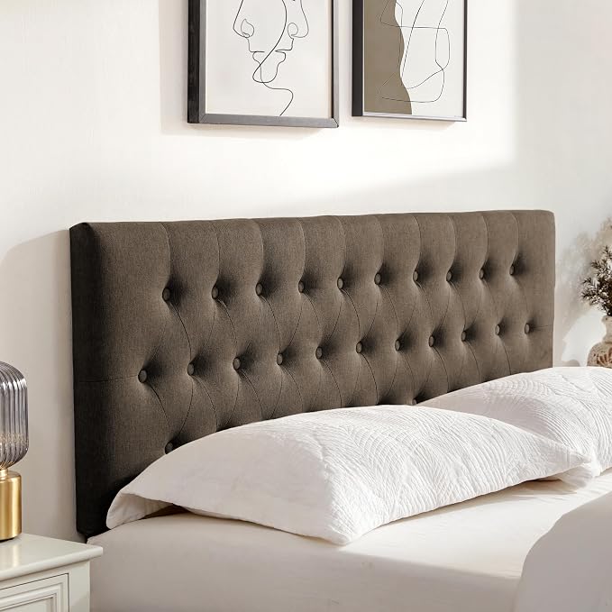 Tufted Upholstered Headboard Full Size, Adjustable Height 37- 51 in, Brown | Sturdy and Durable Solid Wood Full XL Headboard, Fabric Full Headboard Only, Modern Button Diamond Design Head Board