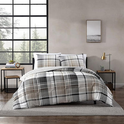 Eddie Bauer - Queen Comforter Set, Plaid Reversible Bedding, Stylish & Warm Home Decor (Normandy Grey, Queen)