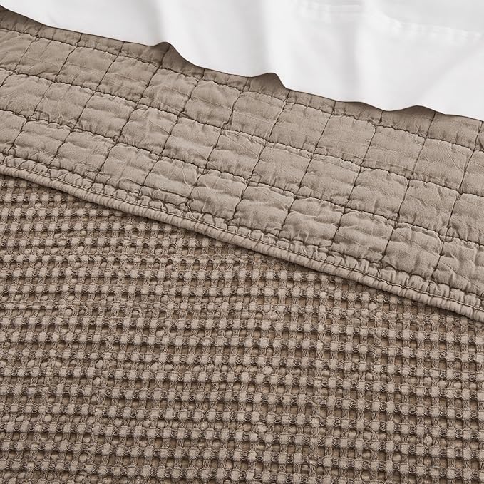 Levtex Home Mills Waffle King/Cal King Quilt Set (106x92in) with 2 Pillow Shams (36x20in) - Cocoa - Cotton Waffle King Size Quilt Bedding Set - Lightweight, Soft, Pre-Washed