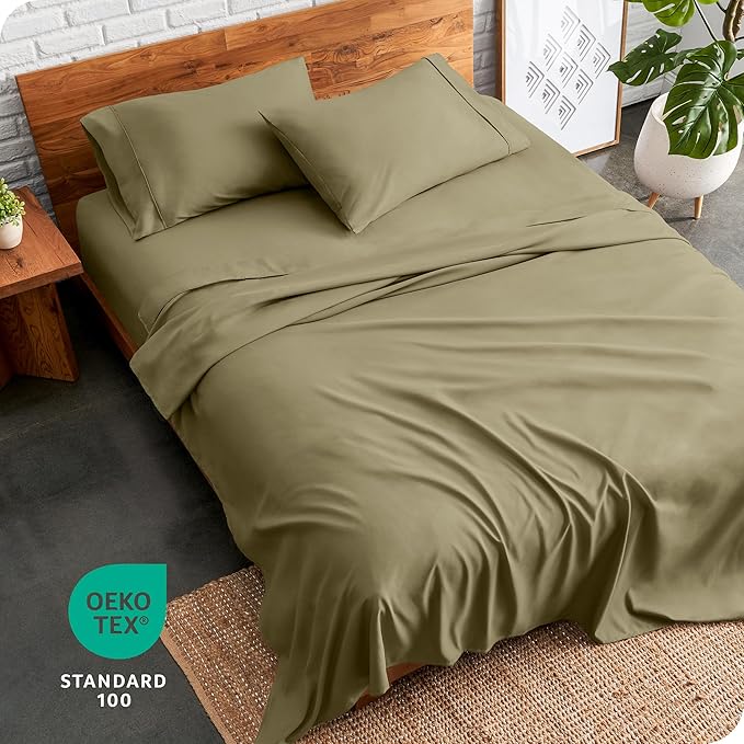 Bare Home Queen Sheet Set - 1800 Ultra-Soft Microfiber Queen Bed Sheets - Double Brushed - Deep Pockets - Easy Fit - 4 Piece Set - Bedding Sheets & Pillowcases (Queen, Olive)