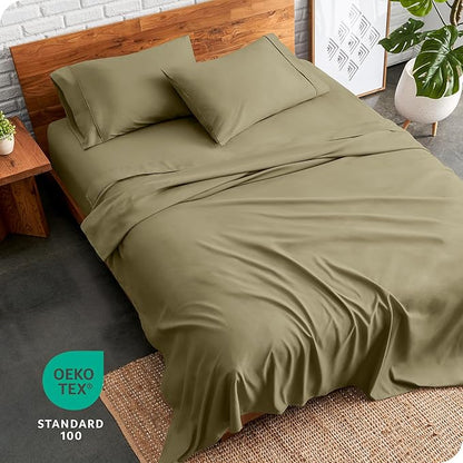 Bare Home Queen Sheet Set - 1800 Ultra-Soft Microfiber Queen Bed Sheets - Double Brushed - Deep Pockets - Easy Fit - 4 Piece Set - Bedding Sheets & Pillowcases (Queen, Olive)
